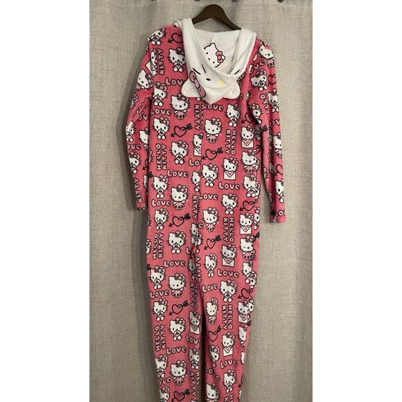 Hello Kitty Pink and White One Piece Fleece Pajama Jumpsuit Adult Size Small New - Picture 6 of 7